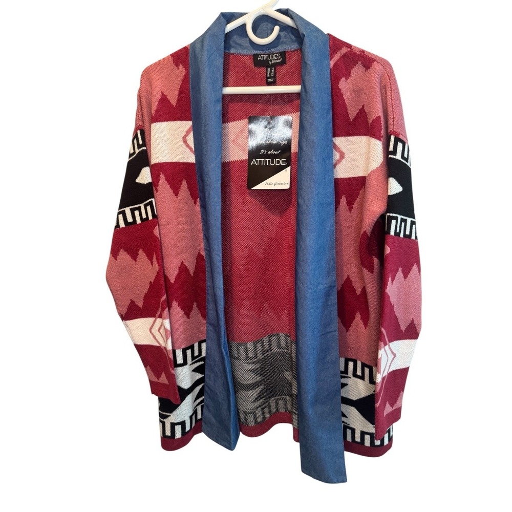 Attitudes by Renee Womens Colorful Southwestern Open Front Cardigan S NEW